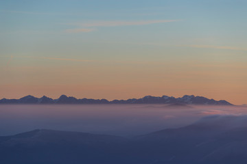Dawn on the Mount Grappa in Italy. View from the summit