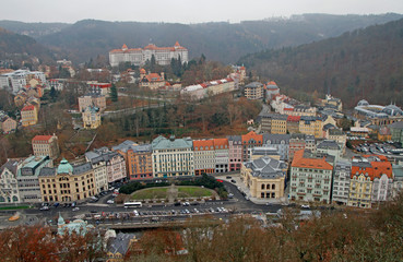 panoramic aerial view of town Karlovy Vary