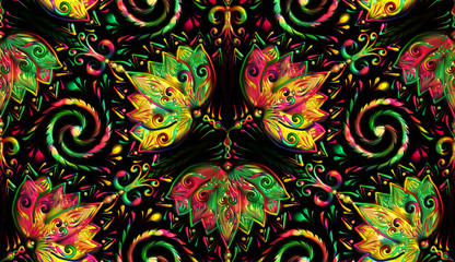 Fototapeta na wymiar Floral Seamless Repeat Pattern, Flower Mandala, Nature Background