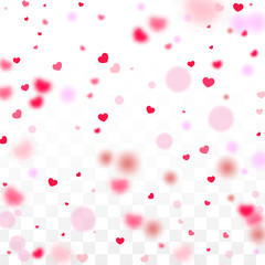 Hearts Confetti Falling Background. St. Valentine's Day pattern. Romantic Scattered Hearts Design Element. Love. Sweet Moment. Gift. Cute Element of Design for Sales or Celebration.