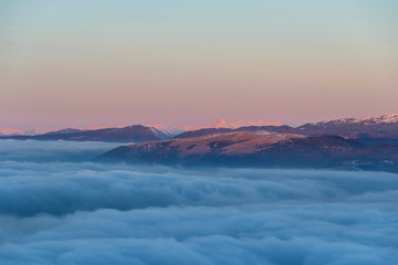 Dawn on the Mount Grappa in Italy. View from the summit