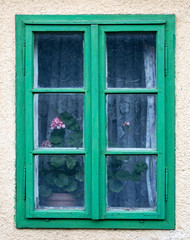 old wooden green window