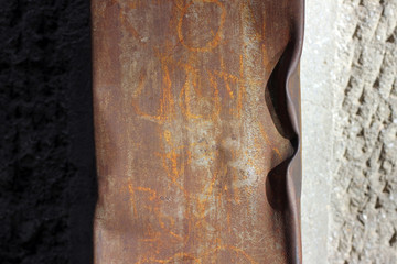 Downspout waterspout rainwater drainage building old rusty dent surface texture 