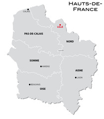 simple gray administrative map of the new french region Hauts-de-France