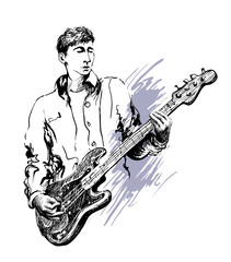 Guitar player. Hand drawn vector illustration