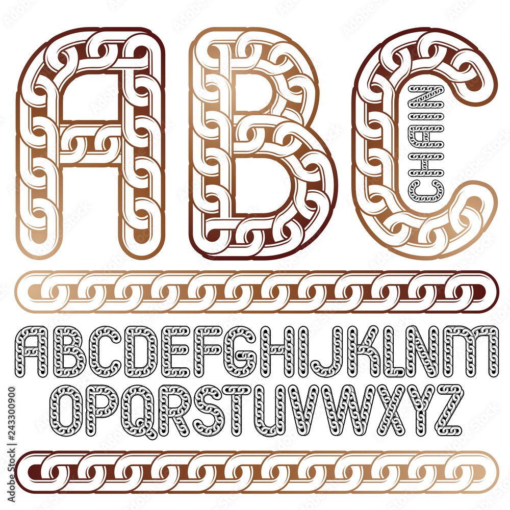 Fototapete vector type font, script from a to z. upper case decorative letters, abc created using metal connect