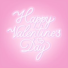 Fototapeta na wymiar Happy Valentine s day neon lettering on light background. Greeting card. Vector illustration.