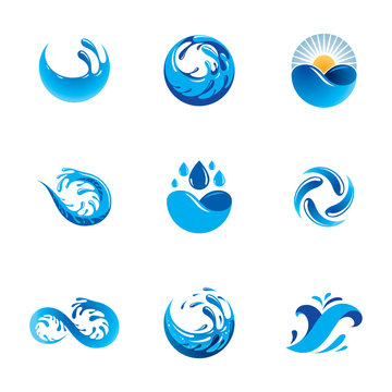 Sea wave splash vector logotype. World water day theme. Human and nature harmony concept.