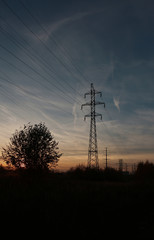 electrical tower at sunset