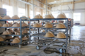 Ceramic semi-finished products on the production line in a factory