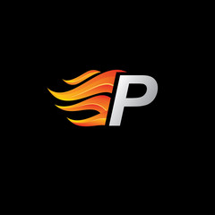 Fire P Letter Logo On Black Background