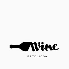 Bottle of Wine and Corkscrew Hand drawn Vector Logo Concept for Wine Shop