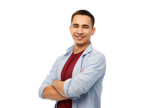 people concept - smiling young man over white background