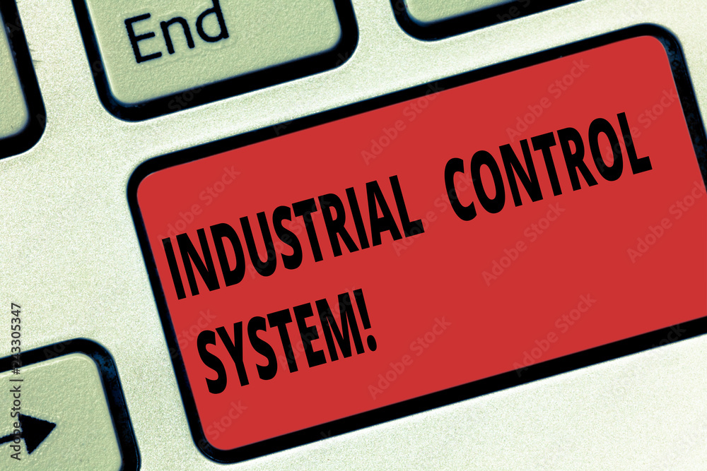Poster handwriting text industrial control system. concept meaning integration of hardware and software wit