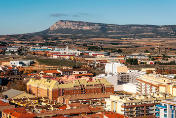 Obraz premium Aerial view of Almansa in the mountains of Albacete in Spain.