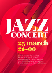 Vertical red music jazz background with piano keys, graphic elements and text.  