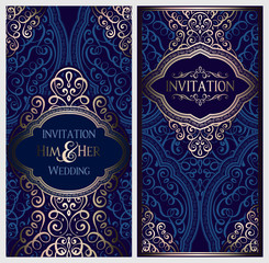 Wedding invitation card with gold shiny eastern and baroque rich foliage. Ornate islamic background for your design. Islam, Arabic, Indian, Dubai.