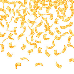 Korean won notes falling. Sparse WON bills on whit