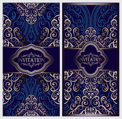 Wedding invitation card with gold shiny eastern and baroque rich foliage. Ornate islamic background for your design. Islam, Arabic, Indian, Dubai.