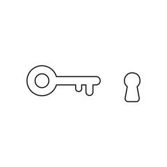 Vector icon concept of key and keyhole. Black outlines.