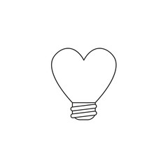 Vector icon concept of heart shaped light bulb. Black outlines.
