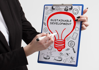 Business, technology, internet and networking concept. Young entrepreneur showing keyword:...
