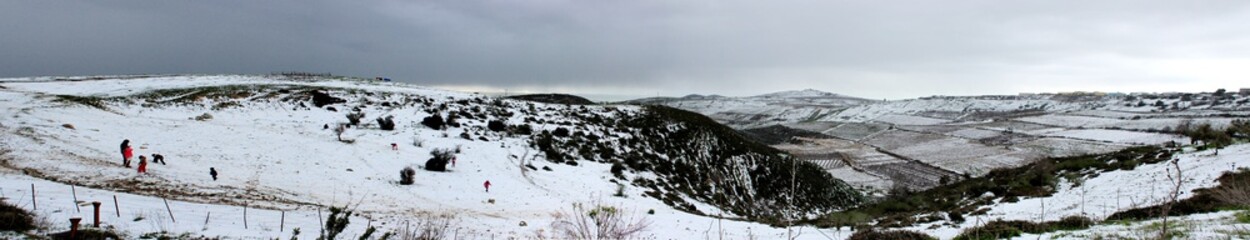 Panorama of mountains in the snow