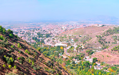 Forests of the Spanish city of Granada with views of the city