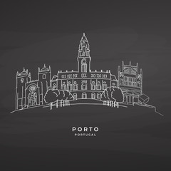 Fototapeta premium Porto, Portugal famous architecture on blackboard