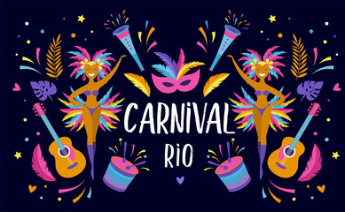 Brazilian Carnival, music festival, masquerade flyer template, vector design