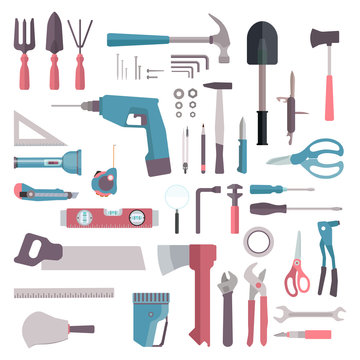 Home tool icon collection. Top view instrument set. Vector illustration