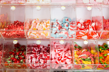 colored sweets on the store shelves