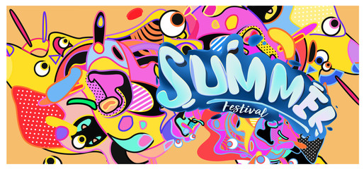 Vector colorful summer banner. Illustration background template for summer festival. Summer sale promotion banner and poster.