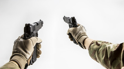 first person shooter shooting pistol