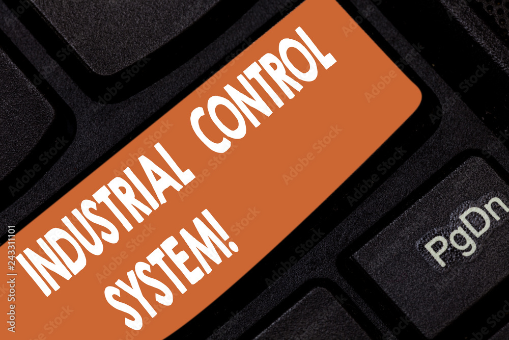 Poster handwriting text industrial control system. concept meaning integration of hardware and software wit