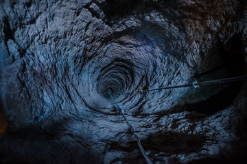 Big hole to undeground cave city in Cappadocia, Turkey.