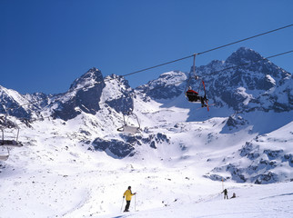 Tatry mountain, Poland - February, 2008: ski lift on the Kasprowy Wierch, Hala Gasienicowa