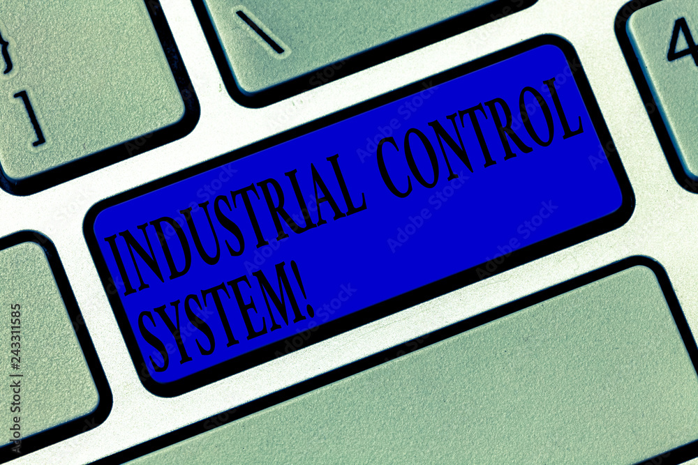 Poster text sign showing industrial control system. conceptual photo integration of hardware and software w