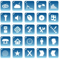 Set web icons or buttons of blue color. Vector graphic illustration.