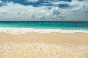 Beautiful Puka beach and blue sky at Boracay Island, Philippines.