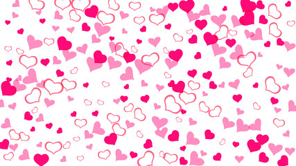 Romantic background. Part of the design of wallpaper, textiles, packaging, printing, holiday invitation for birthday. Red hearts of confetti crumbled. Red on White background Vector.