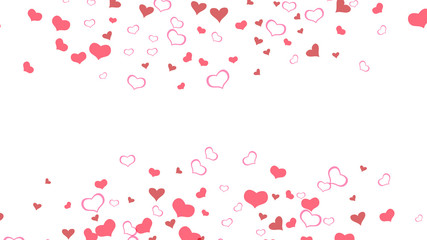 Red on White background Vector. Design element for wallpaper, textiles, packaging, printing, holiday invitation for Valentine's Day. Red hearts of confetti are flying. Happy background.