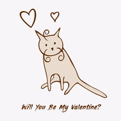 Funny cat at Valentine's card.