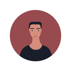 Young South East Asian or Indian handsome young man portrait icon Perfect front face view Black short hair Brown eyes tanned dark skin Guy Avatar profile picture for social media app Banner Backdrop.