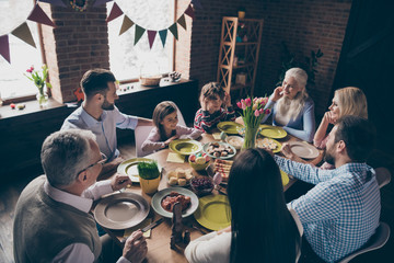 Nice cheerful family small little brother sister sitting having 