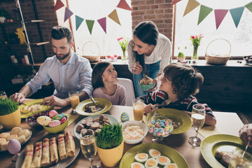 Fototapeta premium Nice sweet lovely friendly cheerful positive family son daughter