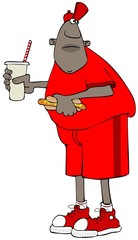 Ethnic sports fan holding a hot dog and drink