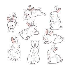 Cartoon Easter day rabbit set vector.