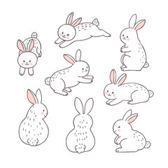 Cartoon Easter day rabbit set vector.