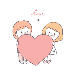 Cartoon cute Valentines day couple and heart vector.
